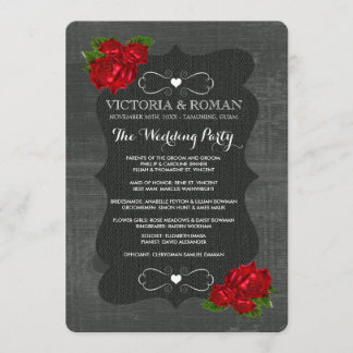 Red Floral Roses Wood Gothic Wedding Programs Programme