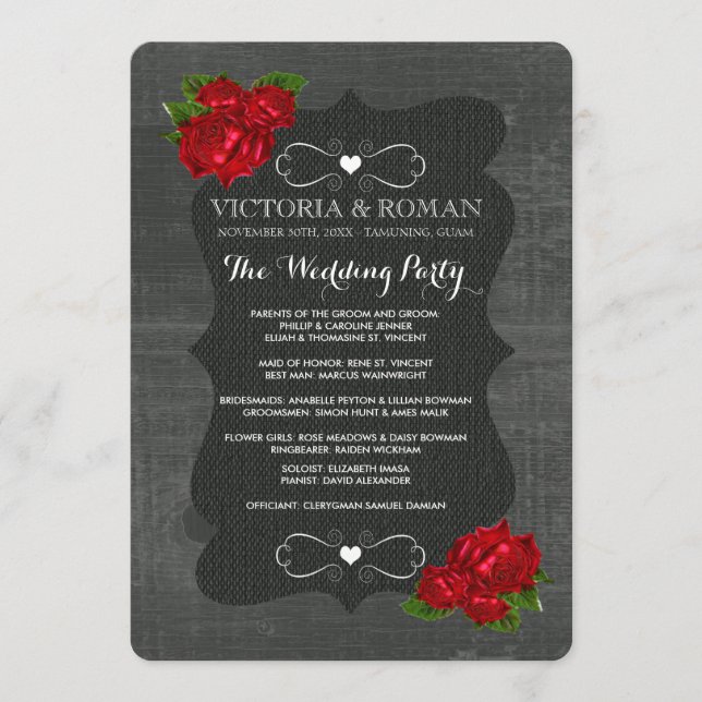 Red Floral Roses Wood Gothic Wedding Programs Programme (Front)