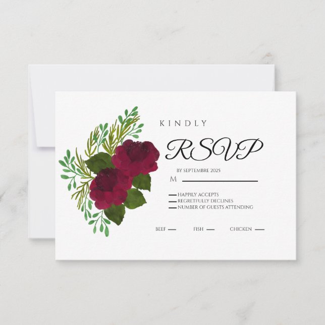 Red Floral RSVP Card – Elegant Wedding Response (Front)