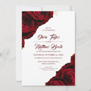 Red Floral Rustic Engagement Party   Invitation