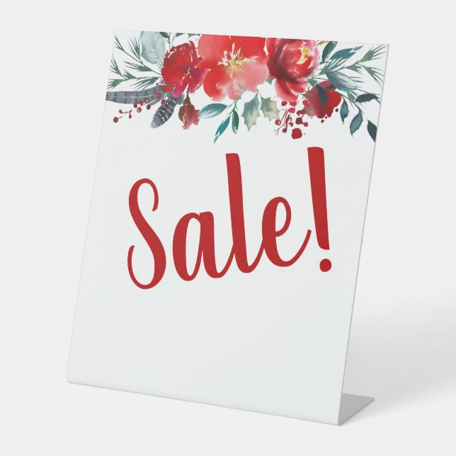 Red Floral Sale Business Pedestal Sign (Front)
