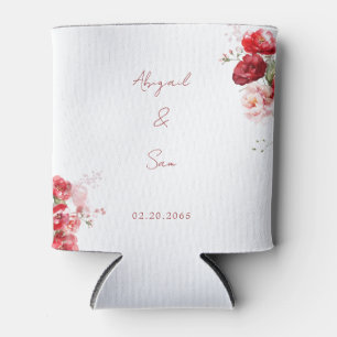 Red Floral Script Wedding Favour  Can Cooler