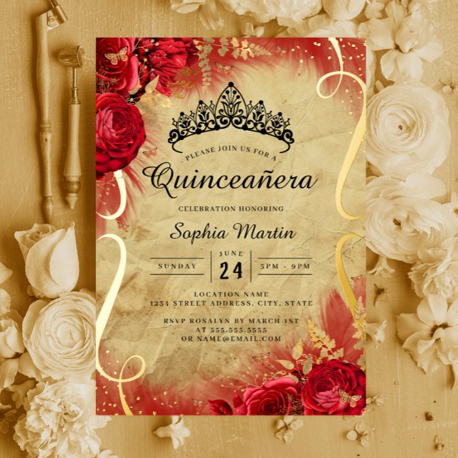 Red Floral Scroll Quinceanera  (Creator Uploaded)