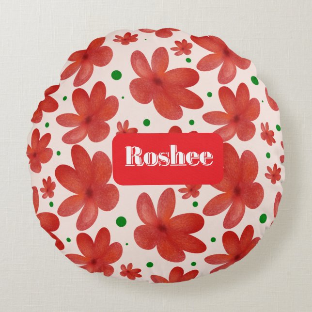 Red Floral Seamless Pattern Cute Retro Flower  Round Cushion (Front)