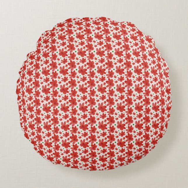 Red Floral Seamless Pattern Cute Retro Flower  Round Cushion (Front)