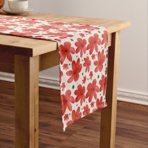Red Floral Seamless Pattern Cute Retro Flower Short Table Runner