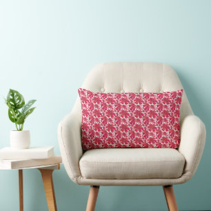 Red Floral Seamless Pattern, Elegant Flower Repeat Lumbar Cushion
