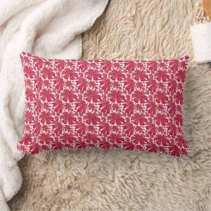Red Floral Seamless Pattern, Elegant Flower Repeat Lumbar Cushion