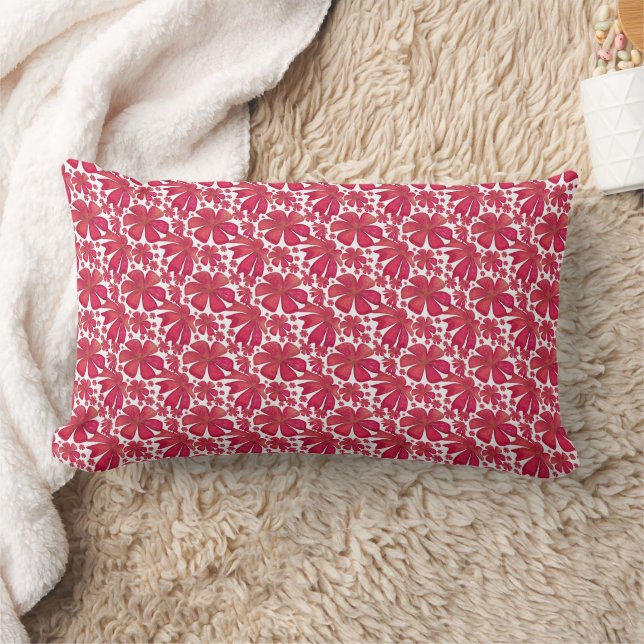 Red Floral Seamless Pattern, Elegant Flower Repeat Lumbar Cushion (Blanket)