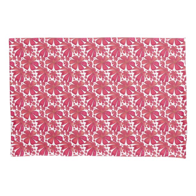 Red Floral Seamless Pattern, Elegant Flower Repeat Pillowcase (Front)