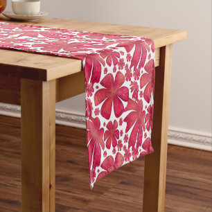 Red Floral Seamless Pattern, Elegant Flower Repeat Short Table Runner