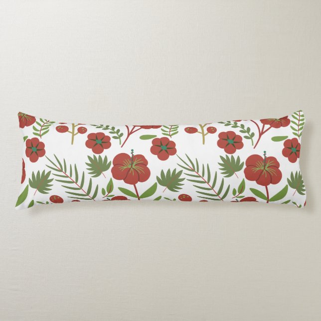 Red floral seamless pattern on white background body cushion (Front)