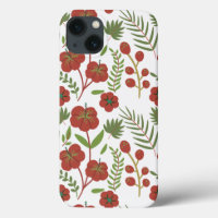 Red floral seamless pattern on white background
