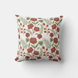 Red floral seamless pattern on white background cushion