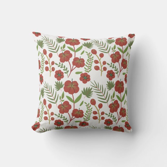 Red floral seamless pattern on white background cushion (Front)