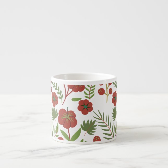 Red floral seamless pattern on white background espresso cup (Front)