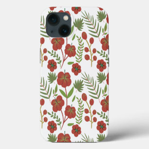 Red floral seamless pattern on white background iPhone 13 case