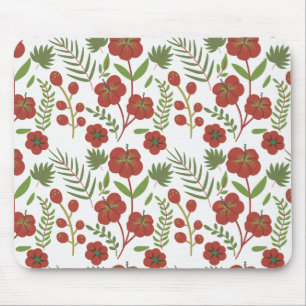 Red floral seamless pattern on white background mouse pad
