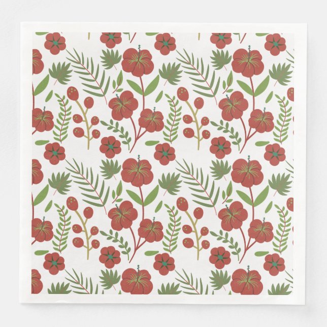 Red floral seamless pattern on white background napkin (Front)