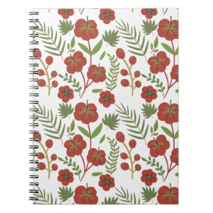 Red floral seamless pattern on white background notebook
