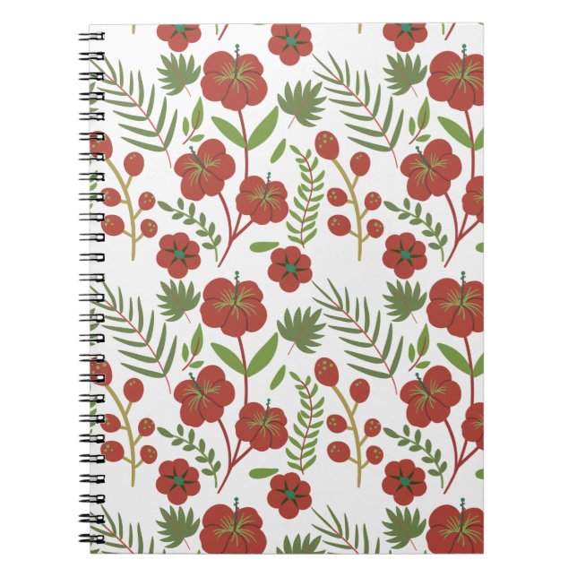 Red floral seamless pattern on white background notebook (Front)