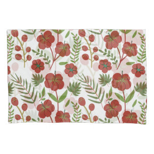 Red floral seamless pattern on white background pillowcase