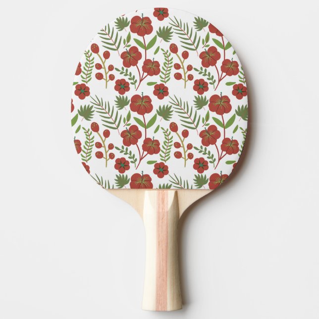 Red floral seamless pattern on white background ping pong paddle (Front)