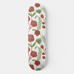 Red floral seamless pattern on white background skateboard