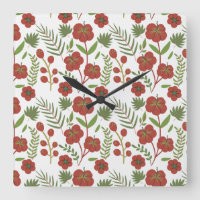 Red floral seamless pattern on white background