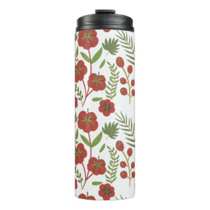 Red floral seamless pattern on white background thermal tumbler