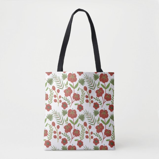 Red floral seamless pattern on white background tote bag (Front)