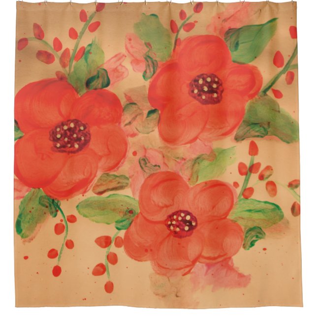 Red Floral Shower Curtain (Front)