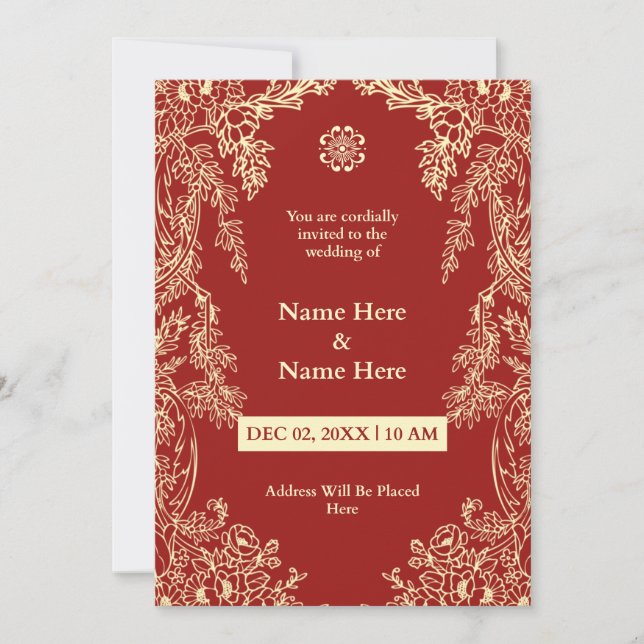 Red Floral Simple Wedding Invitation (Front)