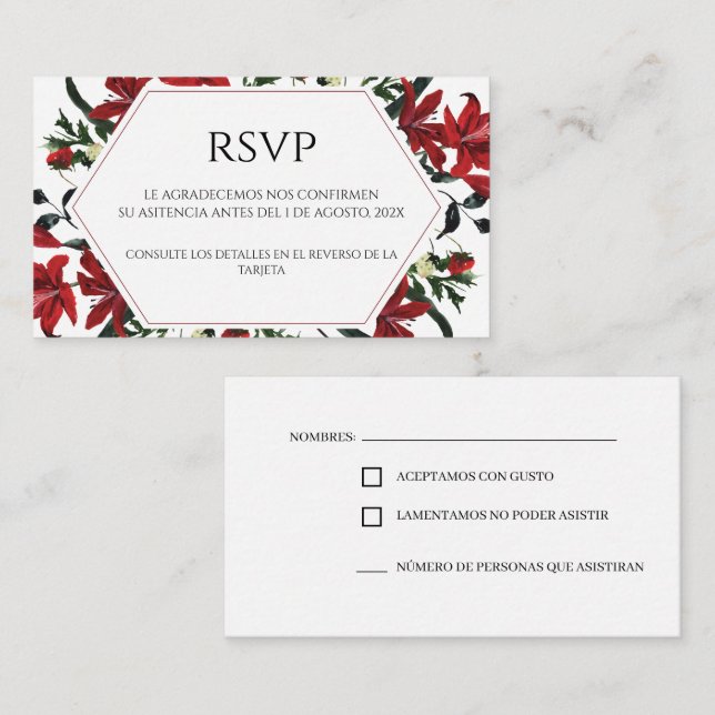 Red Floral Spanish Wedding RSVP Card  (Front/Back)