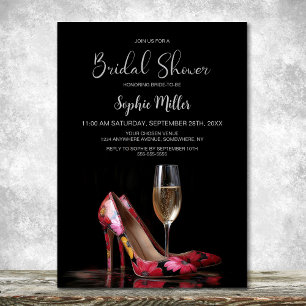 Red Floral Stiletto Shoes Bridal Shower Invitation