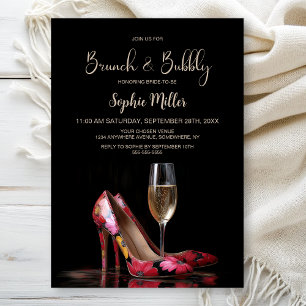 Red Floral Stiletto Shoes Brunch and Bubbly Invitation