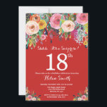 Red Floral Surprise 18th Birthday Invitation<br><div class="desc">Red Floral Surprise 18th Birthday Invitation for Women. Watercolor Floral Flower. Red Background. Pink, Yellow, Orange, Purple Flower. Adult Birthday. 13th 15th 16th 18th 20th 21st 30th 40th 50th 60th 70th 80th 90th 100th, Any Ages. For further customisation, please click the "Customise it" button and use our design tool to...</div>