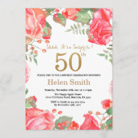 Red Floral Surprise 50th Birthday Gold Glitter
