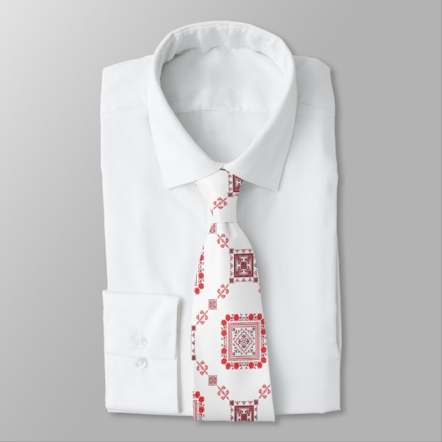 Red Floral Tatreez Henna Thobe Dress Tie (Tied)