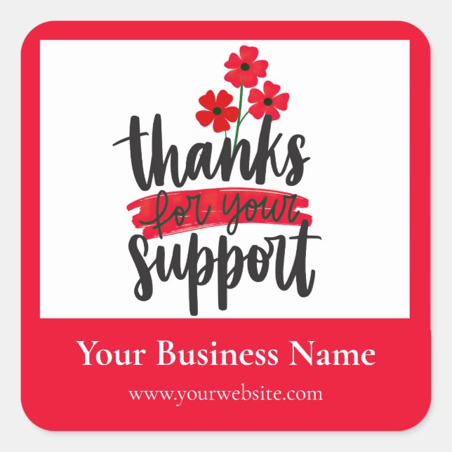 Red Floral Thank you business packaging sticker (Front)