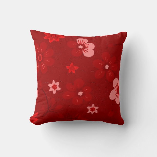 Red Floral Throw Pillow (Front)