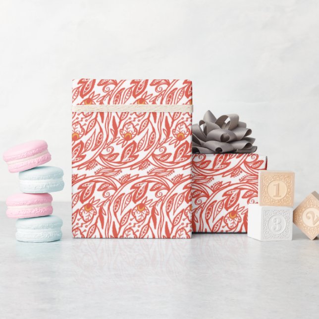 Red Floral Toile  Wrapping Paper (Baby Shower)