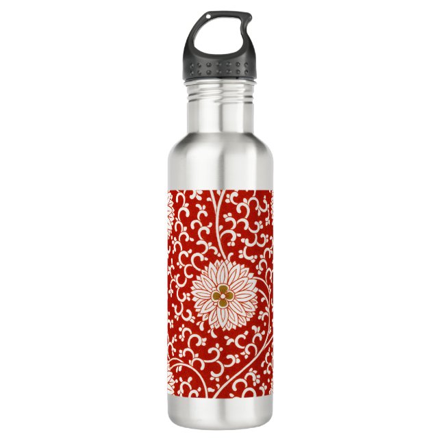 Red Floral Vibrant Ornate Classic Pattern 710 Ml Water Bottle (Front)