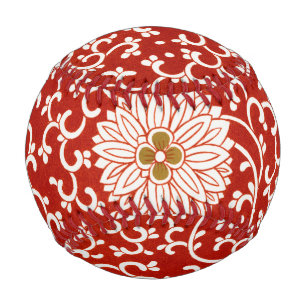Red Floral Vibrant Ornate Classic Pattern Baseball