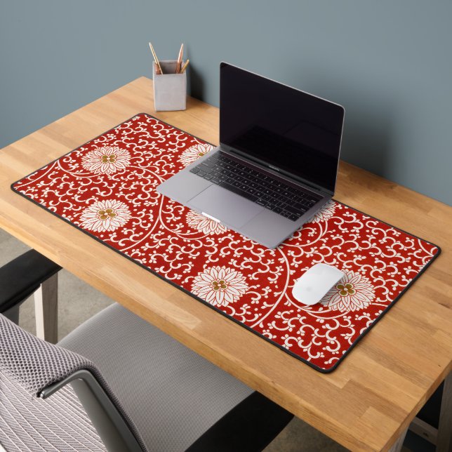 Red Floral Vibrant Ornate Classic Pattern Desk Mat (Office 2)