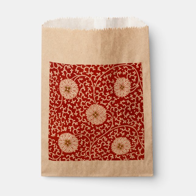 Red Floral Vibrant Ornate Classic Pattern Favour Bags (Front)