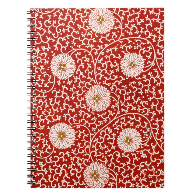 Red Floral Vibrant Ornate Classic Pattern Notebook (Front)