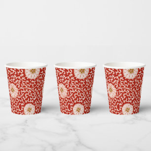 Red Floral Vibrant Ornate Classic Pattern Paper Cups