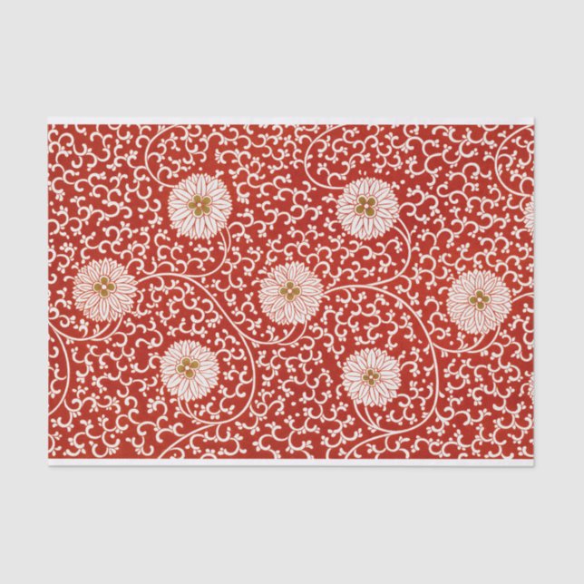 Red Floral Vibrant Ornate Classic Pattern Tissue Paper (Front)