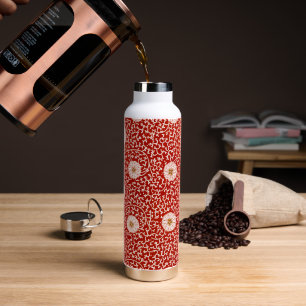 Red Floral Vibrant Ornate Classic Pattern Water Bottle
